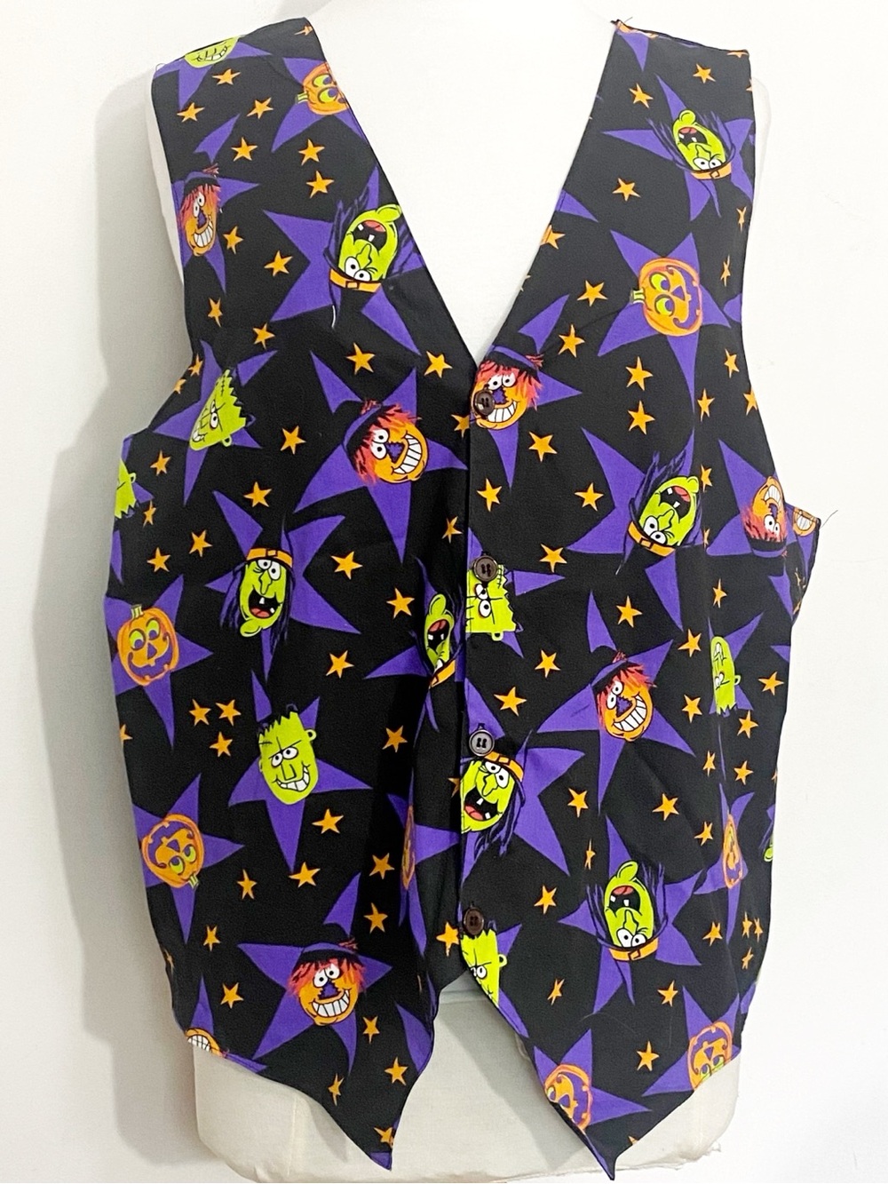 Women’s Halloween Witch Pumpkin Print Vest Black & Purple Star Costume Vest XXL